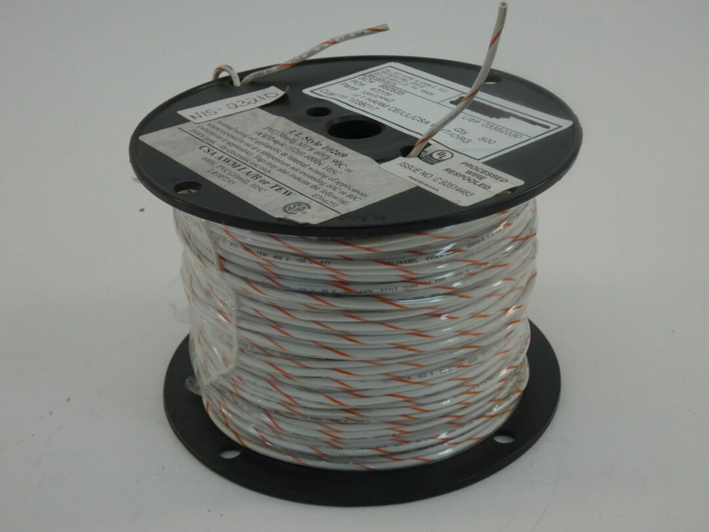Allied Wire & Cable 15830440 Wire Reel, 500′, 600V, White/Orange, 18AWG – NEW…