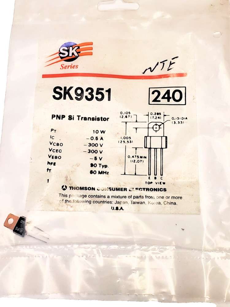 NTE240 “Original” NTE TO-202J AKA MPUS60 Transistor 1 pc