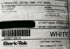 Berk-Tek 10167485 23/4P Cat6A Shielded Network Cable F/UTP 10G CMP White /50ft