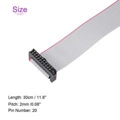 5 Pack Long 30CM 2MM Flat Ribbon Cable IDC 20 Pin Connector