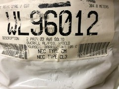 25′ West Penn Wire WL96012 AQ 2 Pair 22 AWG Solid Overall AL/Foil Shield Cable