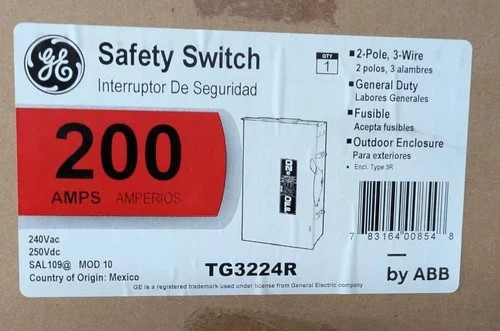GE Safety Switch TG3224R 200A 240V NEMA 3R Fusible
