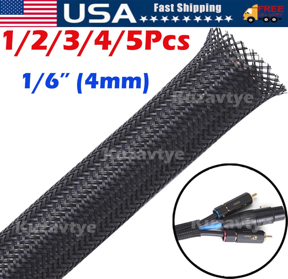 5M PET Expandable Braided Cable Sleeve – Wire Sleeving for Audio Video 1/4″ 1/2″