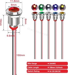 LED Metal Indicator Light 10MM 12V 24V Waterproof Indicator Light Pre Wired Red