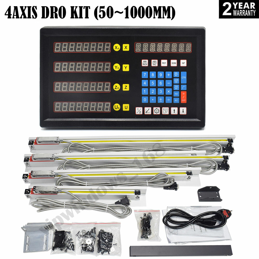 4Axis Digital Readout DRO Display+4pc TTL Linear Glass Scale Encoder 5µm Milling