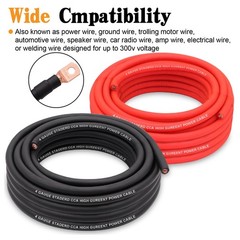 4 Gauge Wire Copper Clad Aluminum CCA 50FT 50FT, W/ lugs only