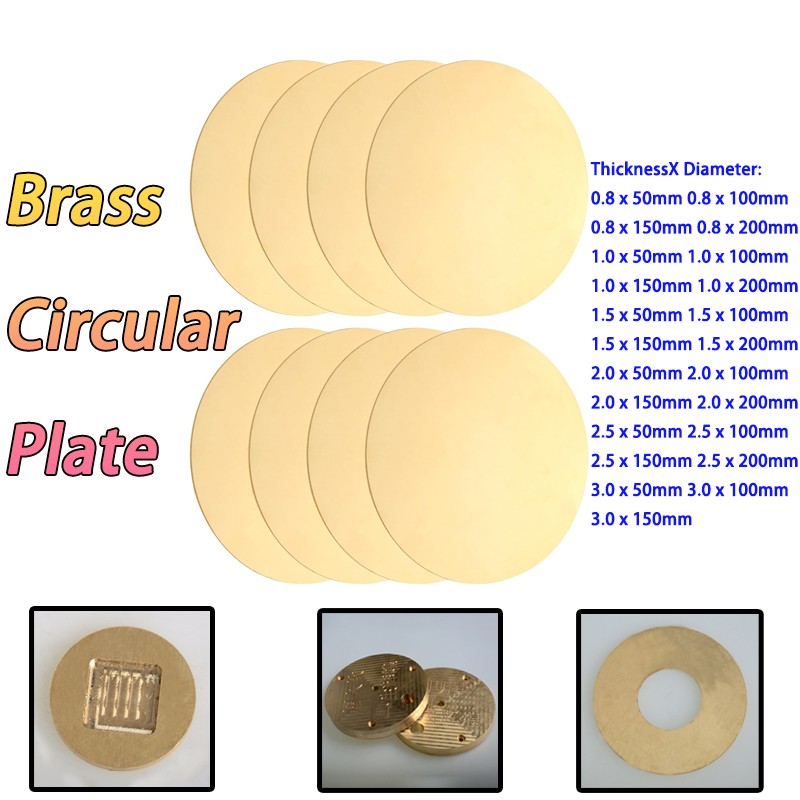 H62 Brass Circular Plate Metal Flat Foil Sheet Multiple Sizes Thickness 0.8-3mm