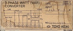 TOYO KEIKI ERM-3 (RRM-3) 3 PHASE WATT (VAR) CONVERTER TRANSDUCER 115V 5A