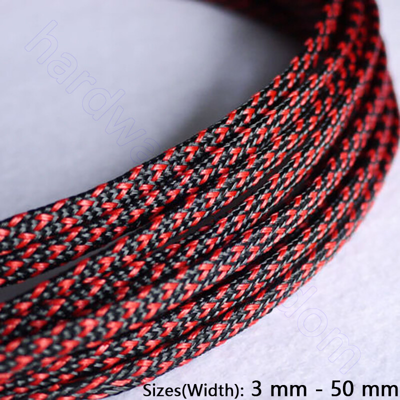 PET Expandable Braided Sleeve Tube 3 mm – 50 mm Audio Cable Sleeving Black Red