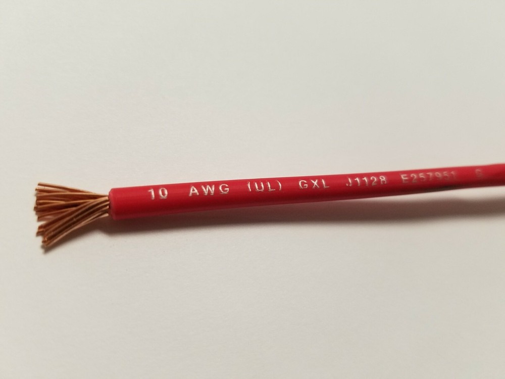 AUTOMOTIVE WIRE 10 AWG HIGH TEMP GXL WIRE RED 25 FT WITH LEGEND PRINT U.S.A
