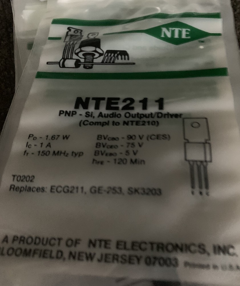 NTE211 PNP Si Audio Output Driver (compl To NTE210) 1.67W 1A 150 MHz TO202