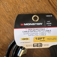 Monster 140030-00 RG6 Video Quad Coaxial Cable, 12′, Black