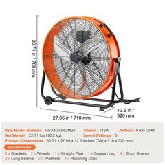 Drum Fan, 24 Inch High Velocity Industrial Shop Fan, Heavy Duty Commercial Use 3
