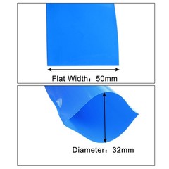 PVC Heat Shrink Tubing Tube 50mm Flat Width for 18650 2M Blue