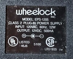 Wheelock EPS-1205 Power Supply 12 VDC, 500 MA 104892