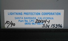 NOS LIGHTNING and SURGE PROTECTION Lightning Protection Corp. Model LPC 20104