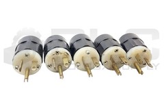 LOT OF 5 LEVITON 5366-C INDUSTRIAL ELECTRICAL PLUG 20 AMP 125V, BLACK/WHITE