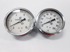 2X FAIRCHILD INDUSTRIAL MARSH DIAL GAUGE INDICATOR ONE 15 PSI ONE 100 PSI