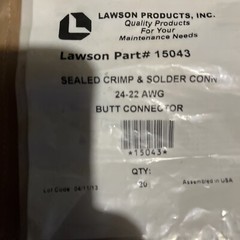 *** Lawson PN 15043 20 Pack Sealed Crimp & Solder Conn 24-22 AWG Butt Connector