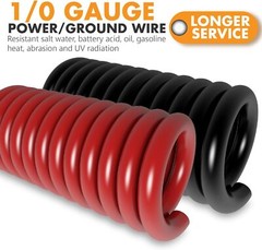 1/0 Gauge Wire Copper Clad Aluminum CAA Car 40ft Red/Black with Fuse Holder