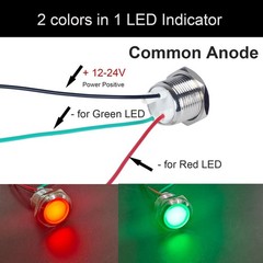16mm 12V 24V Metal LED Indicator Light, Waterproof Common Anode Indicator Light