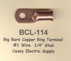 5 Bare Battery COPPER Ring Lug Terminal Connector #1 Wire Gauge 1/4″ Stud MOLEX
