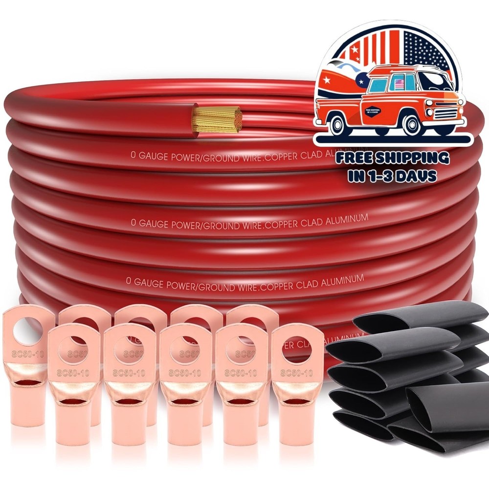 Cable de batería de 20 pies, calibre 0, 1/0, aluminio revestido de cobre NEW US