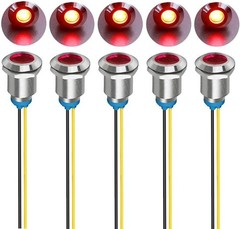 5Pcs 12mm LED Metal Indicator Light AC 110V-220V Waterproof In Color: Red 110V