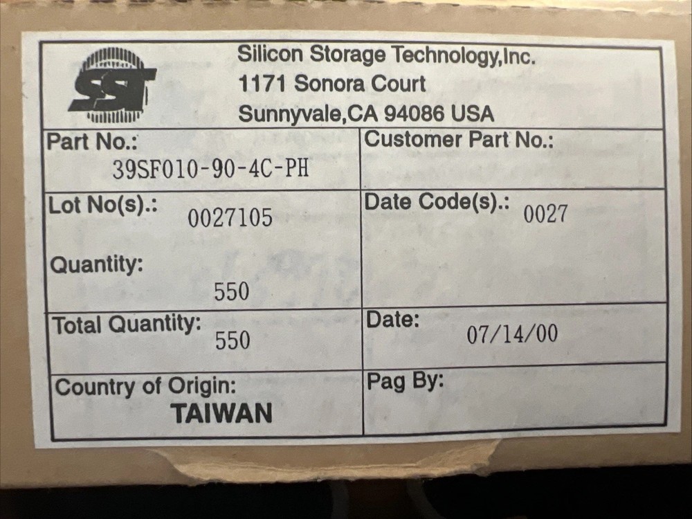 11 PCS SST39SF010-90-4C-PH SST39SF010 512 Kbit/1 Mbit(x8) SST DIP-32