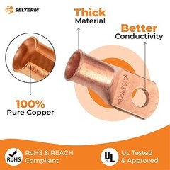 Six 1/0 AWG 0 Gauge Copper Battery Cable (14″) & Copper Lugs – Solar/Inverter