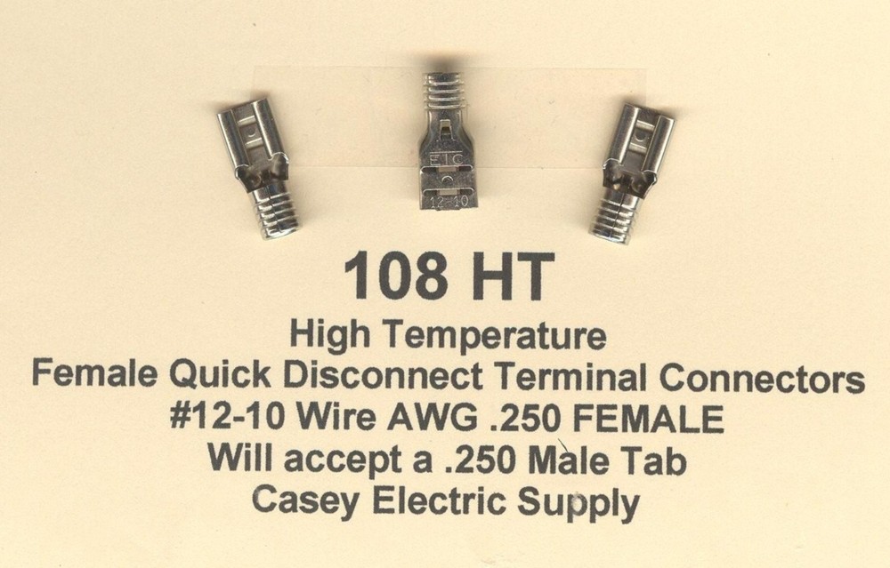 50 High Temperature QD Terminal Connector 12-10 Wire Gauge AWG .250 Female 900°F