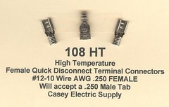 50 High Temperature QD Terminal Connector 12-10 Wire Gauge AWG .250 Female 900°F