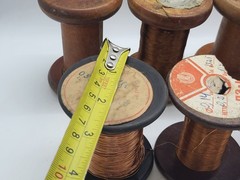 Vintage wooden spools with copper wire, 7 different pieces