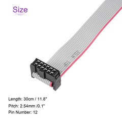 5 Pack Long 30CM 2.54MM Flat Ribbon Cable IDC 12 Pin Connector