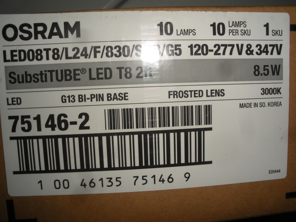 2′ LED tube lamp 8.5w T8 Osram SubstiTUBE lot/10pcs direct replacement 75146-2