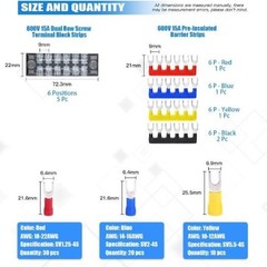 70pcs Terminal Block Set, 5pcs 6 Position Screw Terminal Strip 600V 15A