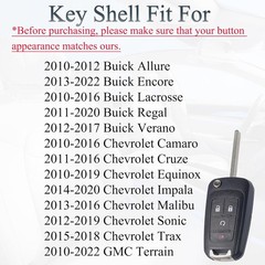 Replacement Flip Key Fob Shell Case for Sonic, Trax, Equinox, Encore, Terrain –
