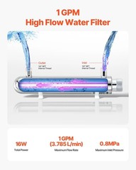 VEVOR UV Water Purifier, 12W 1GPM, 110V Versatile Ultraviolet Water Purifier