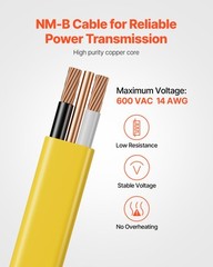 VEVOR NM-B Wire 14AWG/2C Copper Core Cable 50 ft Electrical Wire with Ground