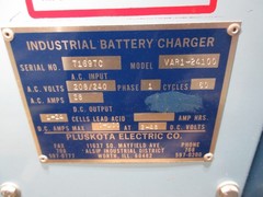 Pluskota Battery Charger VAR1-24100 Input: 208/240VAC 1Ph 60Hz 28A Used