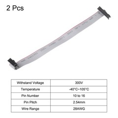 2Pcs 2.54mm Pitch IDC 10 to 16 Pins Dual Female Flat Ribbon Cable 20cm 7.9″ Grey
