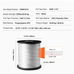 VEVOR Polyester Pulling Tape Mule Tape 1/2″ x 5249′ 1250 lbf Tensile Capacity