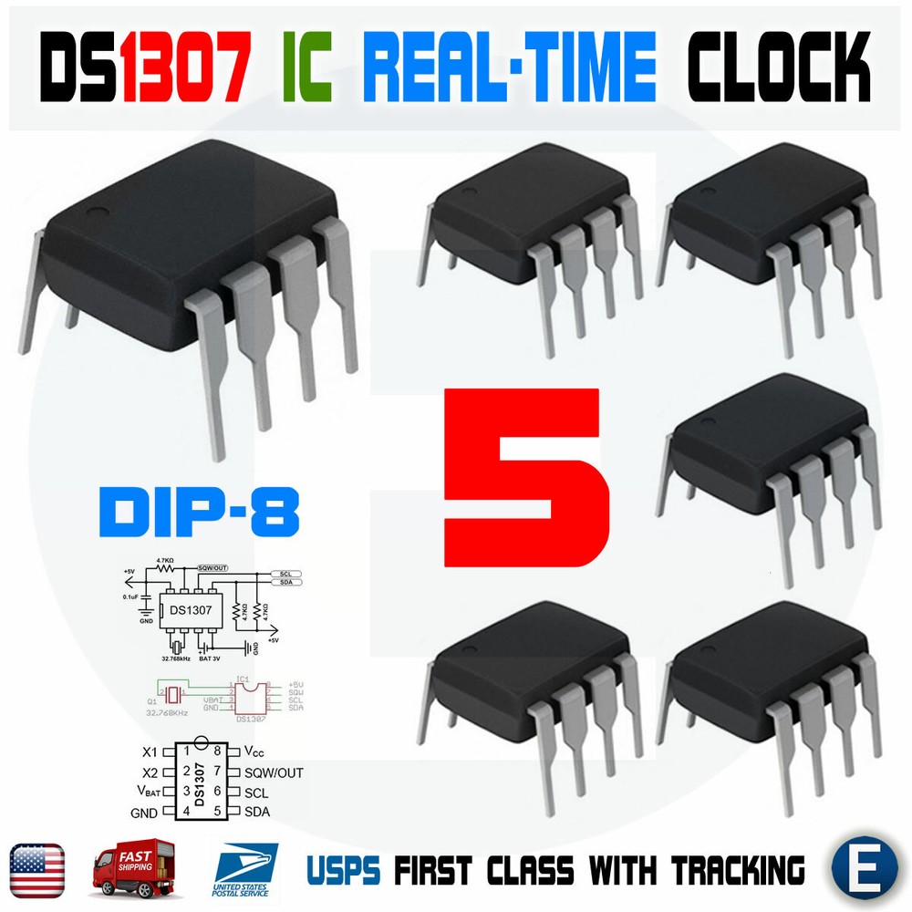 5PCS DS1307 DS1307N DIP-8 RTC SERIAL 512K I2C Real-Time Clock DIP8 IC