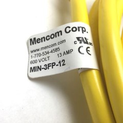 Mencom MIN-3FP-12 Sensor Cordset, Length: 12′, 3-Pin Female, MIN Size