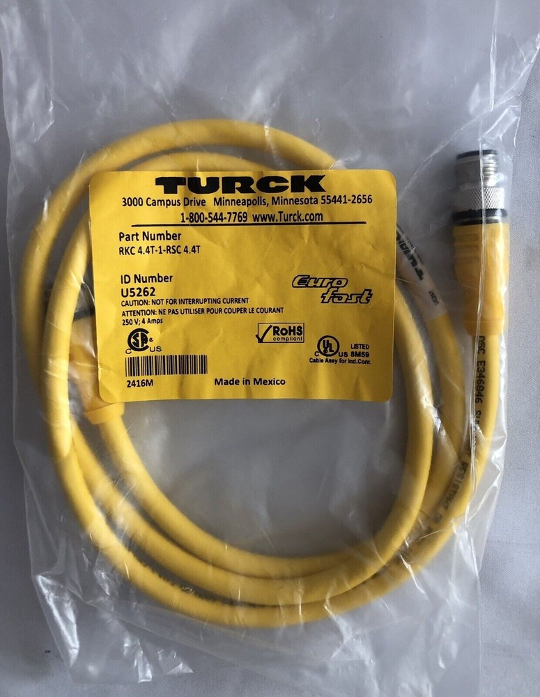 Turck RKC 4.4T-1-RSC 4.4T Cordset M12 Female to Male U5262