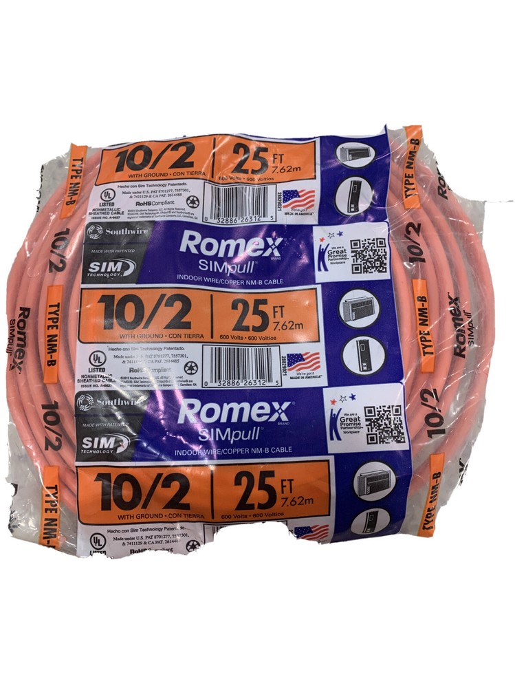 Non-Metallic Romex Sheathed Electrical Cable With Ground, 10/2, 25-Ft. -28829021