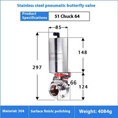 4″Φ102 Pneumatic Actuator Sanitary Butterfly Valve316L OD119Clamp Single Acting