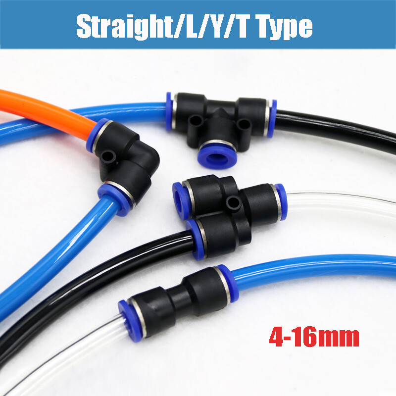 Pneumatic Hose Quick Coupling Plastic Push Connectors Straight/L/Y/T Type Black