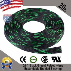 20 FT. 5/8″ Black Green Expandable Wire Sleeving Sheathing Braided Loom Tubing