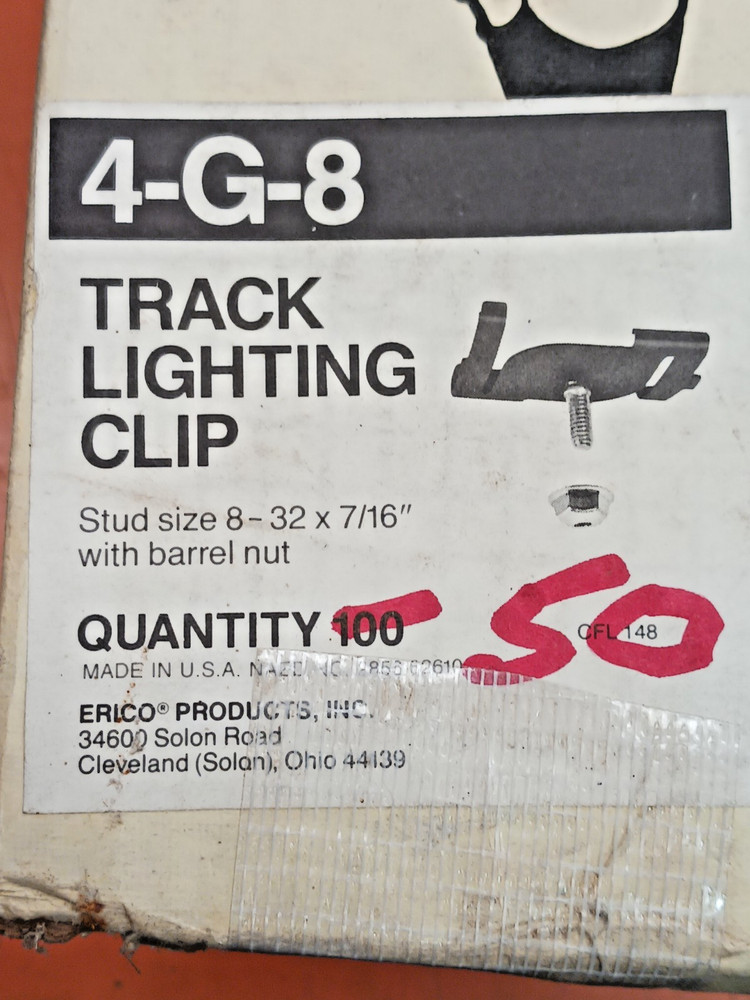 Caddy 4G8 Track Lighting Clip 8/32 x 7/16″ stud w/barrel nut sold as 1 set of 50